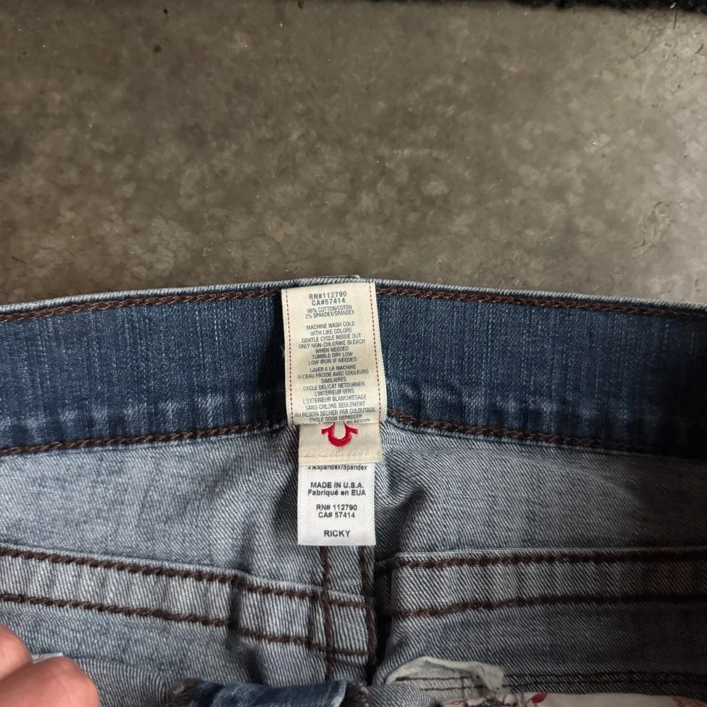 True Religion Jeans Mens 34x33 Blue Ricky Flap Pocket Straight USA Made Cotton